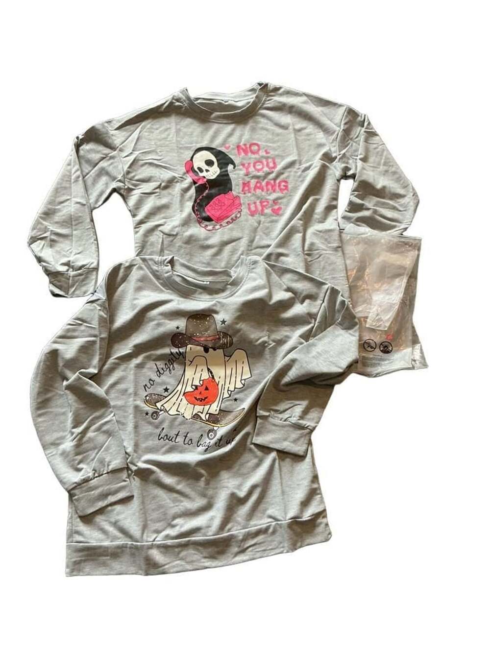 Halloween Long Sleeve Shirts Size M Grey Graphic Top Set